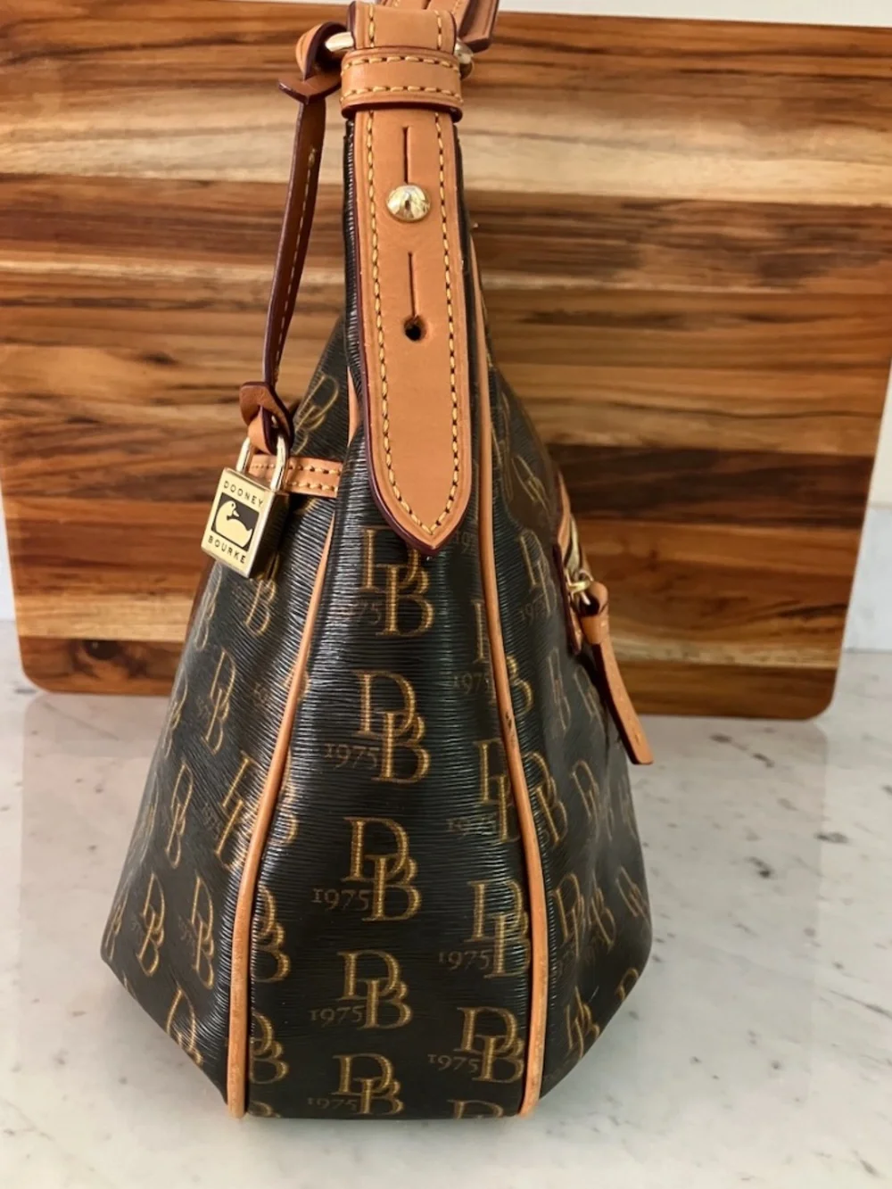 Dooney & Bourke East/West Collins Hobo | Signature DB Canvas | Brown/Tan